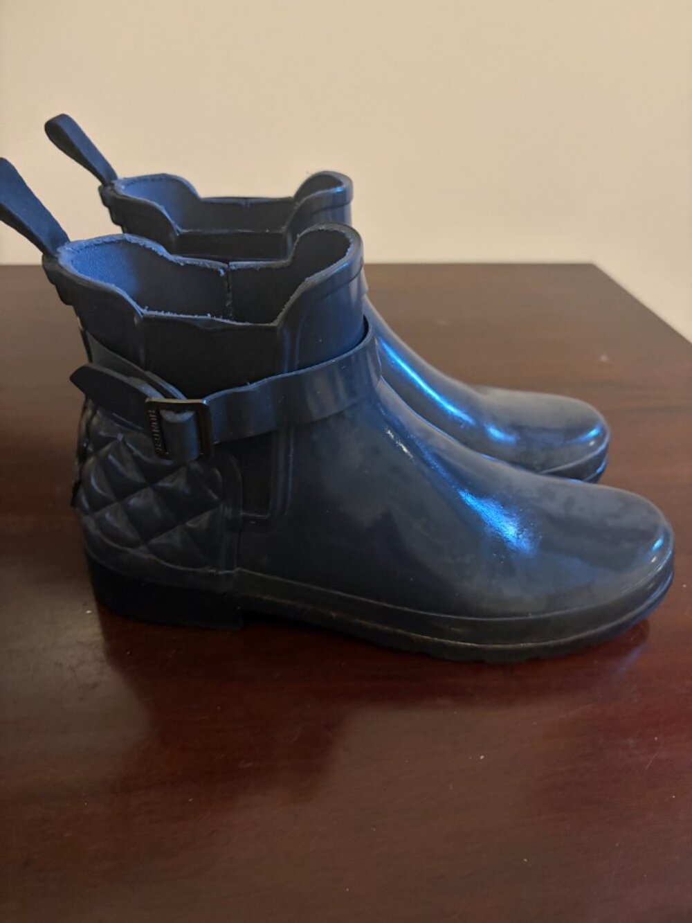 Hunter Refined Quilt Gloss Chelsea Boot - Slate Size 8